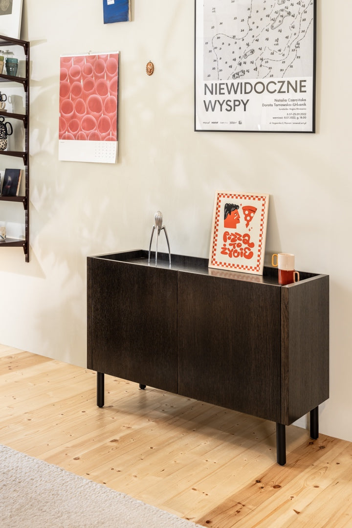 Loft Decora: chest of drawers, low cabinet with two kung doors designed by Pawlak & Stawarski