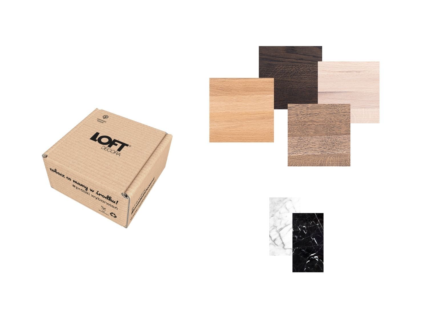 Farbkarten für Arbeitsplatten aus Holz und Marmor